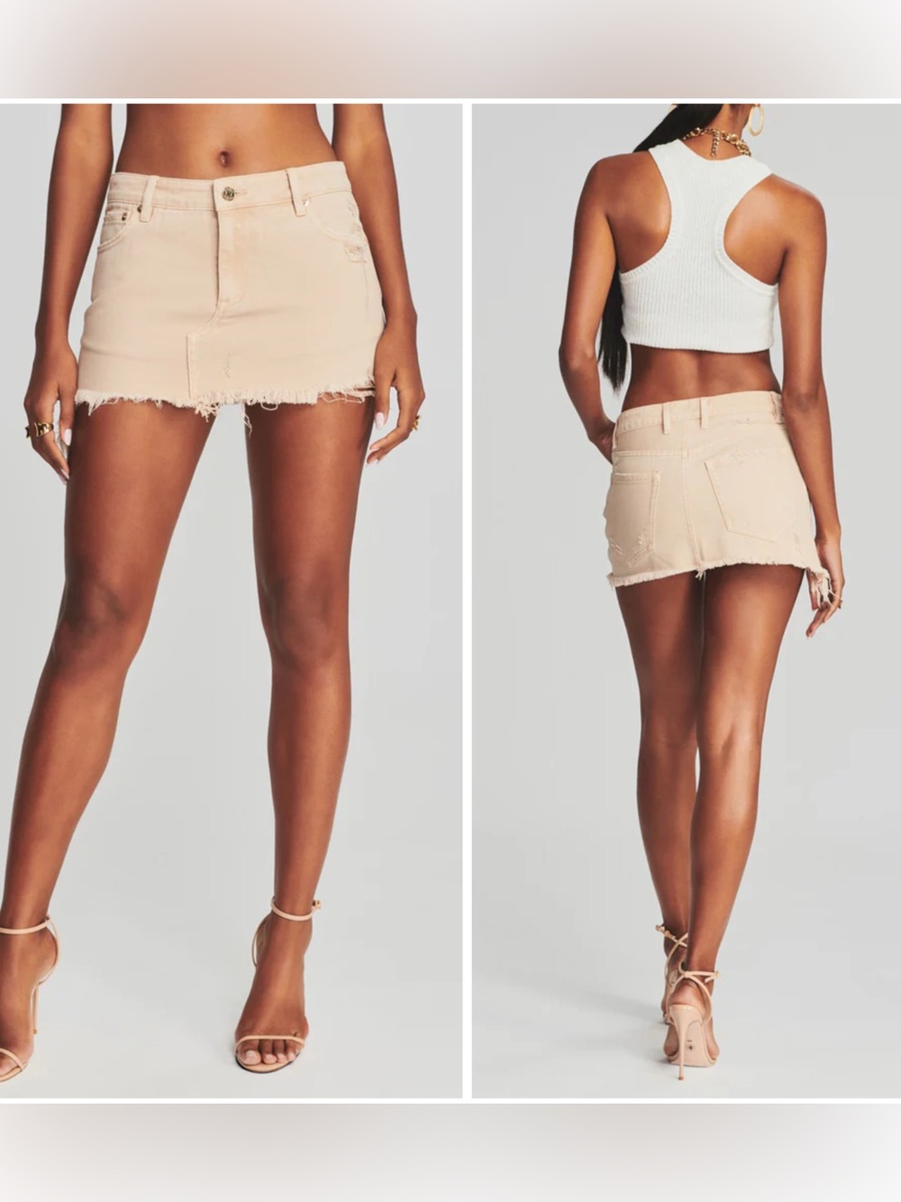 Ser.o.ya Vanessa Low Rise Mini Skirt In Sand Dune Size 25 with Frayed Hem